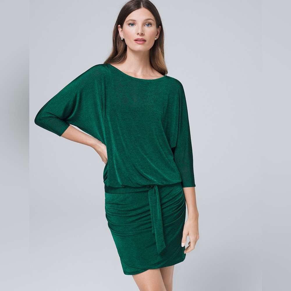 WHBM Dress Womens Medium Green Space Dye Blouson White House Black Market